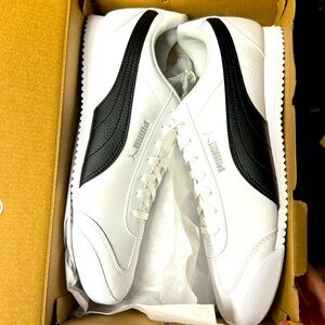 Puma Men’s Torino Black and White Leather Sneakers 10.5